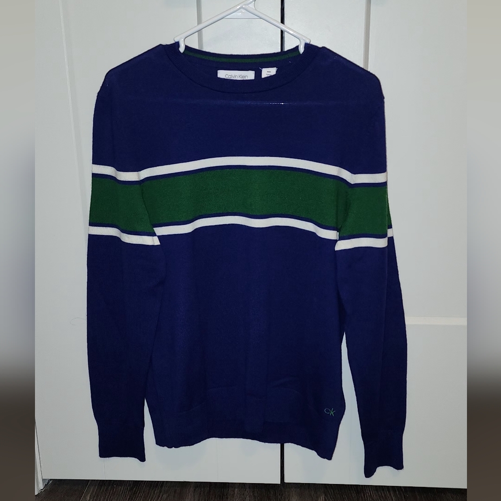 Used Medium Calvin Klein Mens Merino Sweater Crew Neck in Energy Blue